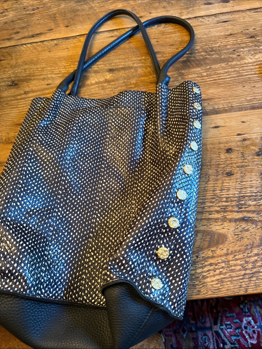 Hammitt Black Tote with Gold Stud textured Detail